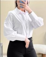 شومیز سفید ساده تترون کد 6114