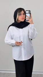 شومیز سفید ساده تترون کد 6114 - Image 2